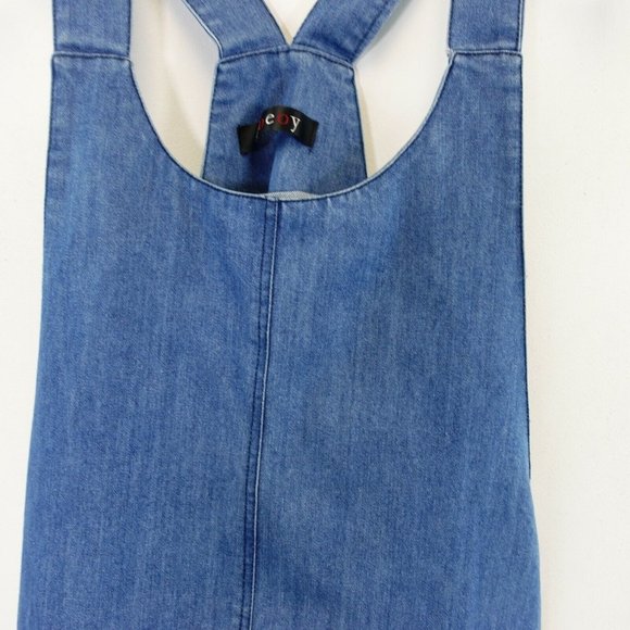 JOEOY Jumper Women's Light Blue Washed Denim LARGE Sleeveless Wide Strap Stretch - Picture 3 of 7